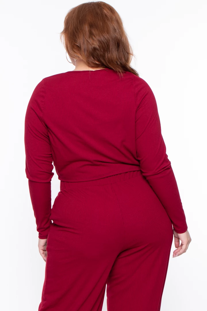 Curvy Sense Plus Size Essential Ribbed Button Front Top - Burgundy Essential Mix 6 Curvy Sense Plus Size Essential Ribbed Button Front Top - Burgundy Essential Mix