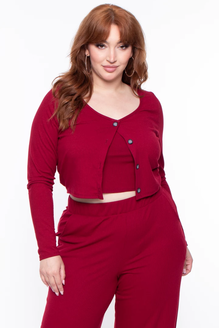 Curvy Sense Plus Size Essential Ribbed Button Front Top - Burgundy Essential Mix 4 Curvy Sense Plus Size Essential Ribbed Button Front Top - Burgundy Essential Mix