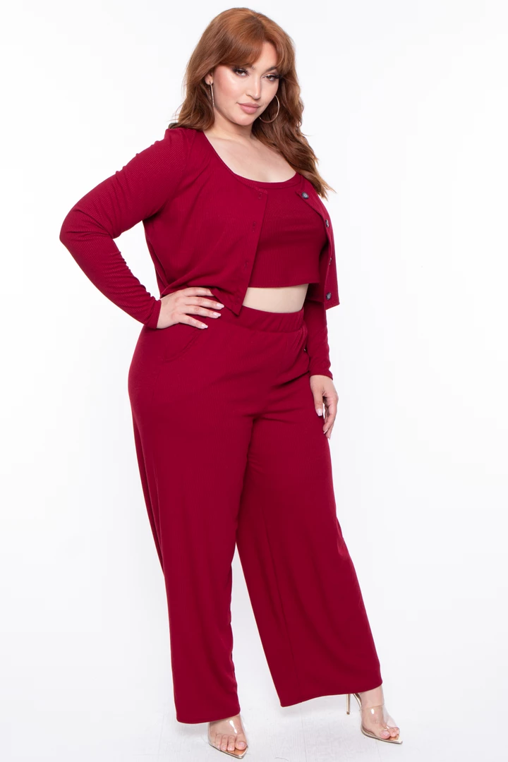 Curvy Sense Plus Size Essential Ribbed Button Front Top - Burgundy Essential Mix 7 Curvy Sense Plus Size Essential Ribbed Button Front Top - Burgundy Essential Mix
