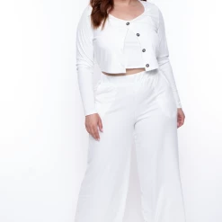 Curvy Sense Plus Size Essential Ribbed Button Front Top - Ivory Essential Mix