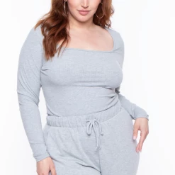 Curvy Sense Plus Size Essential Ribbed Top - Heather Grey Essential Mix 9 Curvy Sense Plus Size Essential Ribbed Top - Heather Grey Essential Mix