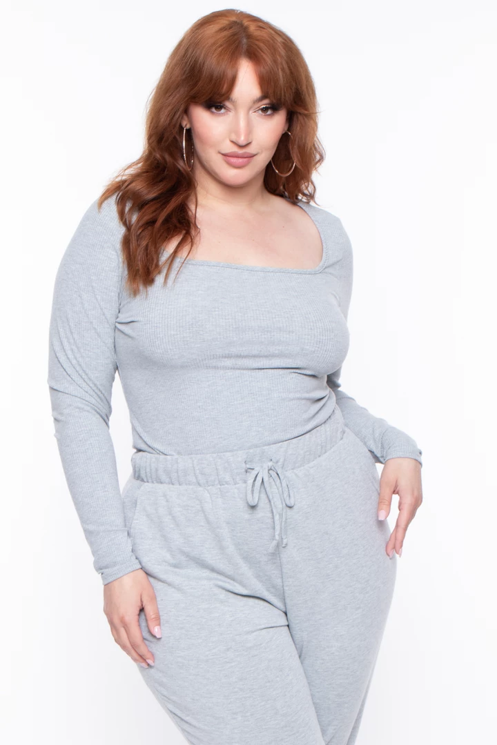 Curvy Sense Plus Size Essential Ribbed Top - Heather Grey Essential Mix 5 Curvy Sense Plus Size Essential Ribbed Top - Heather Grey Essential Mix