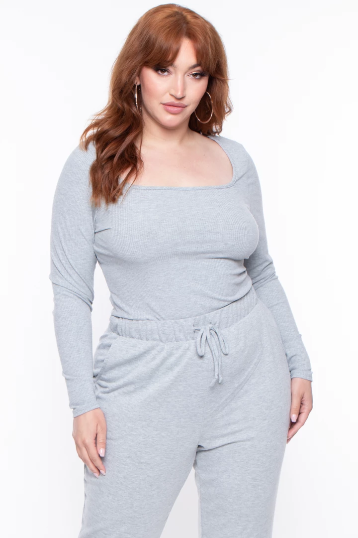 Curvy Sense Plus Size Essential Ribbed Top - Heather Grey Essential Mix 3 Curvy Sense Plus Size Essential Ribbed Top - Heather Grey Essential Mix