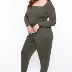 Curvy Sense Plus Size Essential Ribbed Top - Olive