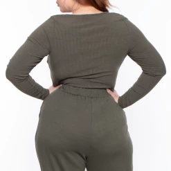 Curvy Sense Plus Size Essential Ribbed Top - Olive