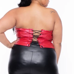 Curvy Sense Tops Plus Size Faux Corset Top - Red
