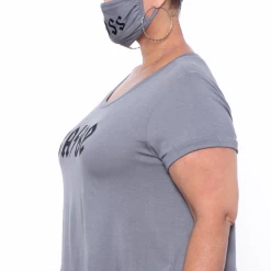 Curvy Sense Plus Size Graphic "Boss Babe" Tee & Mask Set - Grey 8 Curvy Sense Plus Size Graphic