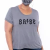 Curvy Sense Plus Size Graphic "Boss Babe" Tee & Mask Set - Grey