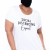 Curvy Sense Plus Size Graphic "Social Distancing" Tee & Mask Set - White Matching Sets
