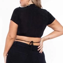 Curvy Sense Plus Size Kyomi Slinky Top - Black Tops