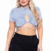 Curvy Sense Tops Plus Size Kyomi Slinky Top - Blue