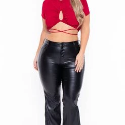 Curvy Sense Plus Size Kyomi Slinky Top - Red Tops