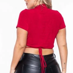 Curvy Sense Plus Size Kyomi Slinky Top - Red Tops