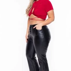 Curvy Sense Plus Size Kyomi Slinky Top - Red Tops