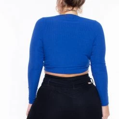 Curvy Sense Plus Size Mallory Ruched Top - Blue Tops