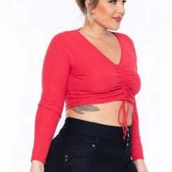 Curvy Sense Tops Plus Size Mallory Ruched Top - Red