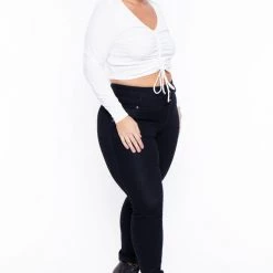 Curvy Sense Plus Size Mallory Ruched Top - White Tops