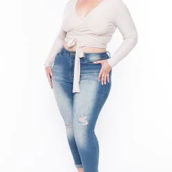 Curvy Sense Plus Size Marren Top - Beige Tops