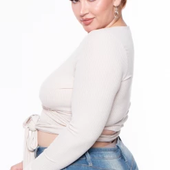 Curvy Sense Plus Size Marren Top - Beige Tops