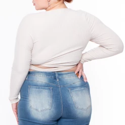 Curvy Sense Plus Size Marren Top - Beige Tops