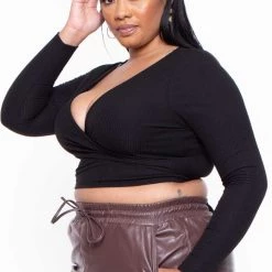 Curvy Sense Plus Size Marren Top - Black Tops