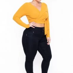 Curvy Sense Plus Size Marren Top - Mustard