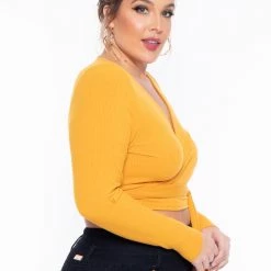Curvy Sense Plus Size Marren Top - Mustard