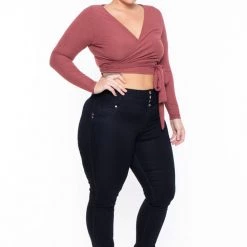 Curvy Sense Plus Size Marren Top - Rust