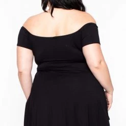 Curvy Sense Plus Size Nina Belted High-Low Top - Black
