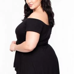 Curvy Sense Plus Size Nina Belted High-Low Top - Black
