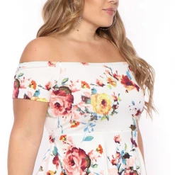 Curvy Sense Plus Size Nina Belted High-Low Top - Ivory Floral Tops