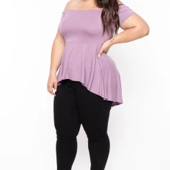 Curvy Sense Plus Size Nina Belted High-Low Top - Lavender