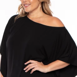Curvy Sense Plus Size Off The Shoulder Top - Black Tops