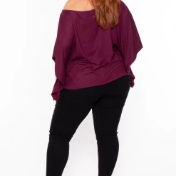 Curvy Sense Tops Plus Size Off The Shoulder Top - Burgundy