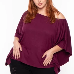 Curvy Sense Tops Plus Size Off The Shoulder Top - Burgundy