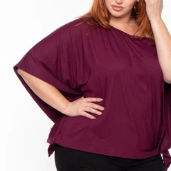 Curvy Sense Tops Plus Size Off The Shoulder Top - Burgundy