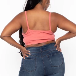 Curvy Sense Plus Size Pointy Ribbed Cami Top - Rust Tops