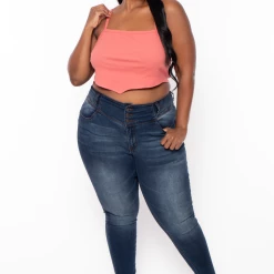 Curvy Sense Plus Size Pointy Ribbed Cami Top - Rust Tops