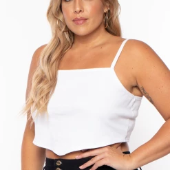 Curvy Sense Tops Plus Size Pointy Ribbed Cami Top - White 8 Curvy Sense Tops Plus Size Pointy Ribbed Cami Top - White