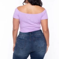 Curvy Sense Tops Plus Size Tamara Ribbed Crop Top - Lavender 11 Curvy Sense Tops Plus Size Tamara Ribbed Crop Top - Lavender
