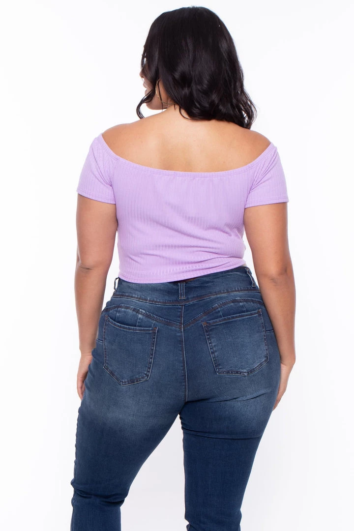 Curvy Sense Tops Plus Size Tamara Ribbed Crop Top - Lavender 7 Curvy Sense Tops Plus Size Tamara Ribbed Crop Top - Lavender