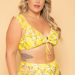 Davi & Dani Plus Size Summer Bloom Bikini Set - Yellow New Arrivals