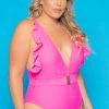 Davi & Dani New Arrivals Plus Size Miami Heat Ruffle Swimsuit - Hot Pink