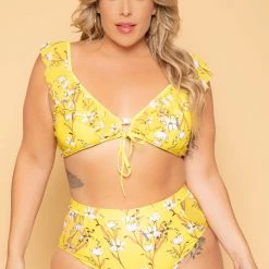 Davi & Dani Plus Size Summer Bloom Bikini Set - Yellow New Arrivals