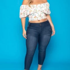 David's Place New Arrivals Plus Size Kailey 2 Buttons Jeans - Medium Wash