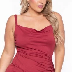 Davids Place Plus Size Cece Ruched Bodycon Dress - Rust