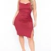 Davids Place Plus Size Cece Ruched Bodycon Dress - Rust