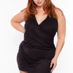 Davids Place Plus Size Front Wrap Faux Suede Dress - Black Dresses 9 Davids Place Plus Size Front Wrap Faux Suede Dress - Black Dresses