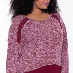 Davids Place Plus Size Crop Sweater Top - Heather Burgundy