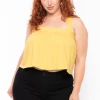 Davids Place Tops Plus Size Flared Rib Top- Yellow
